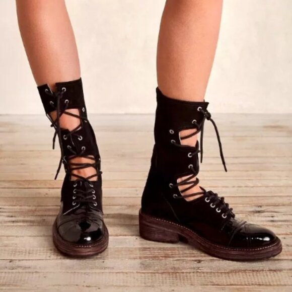 New Free People Cut Away Lace Up Boots Size 7 MSRP: $228 SUEDE